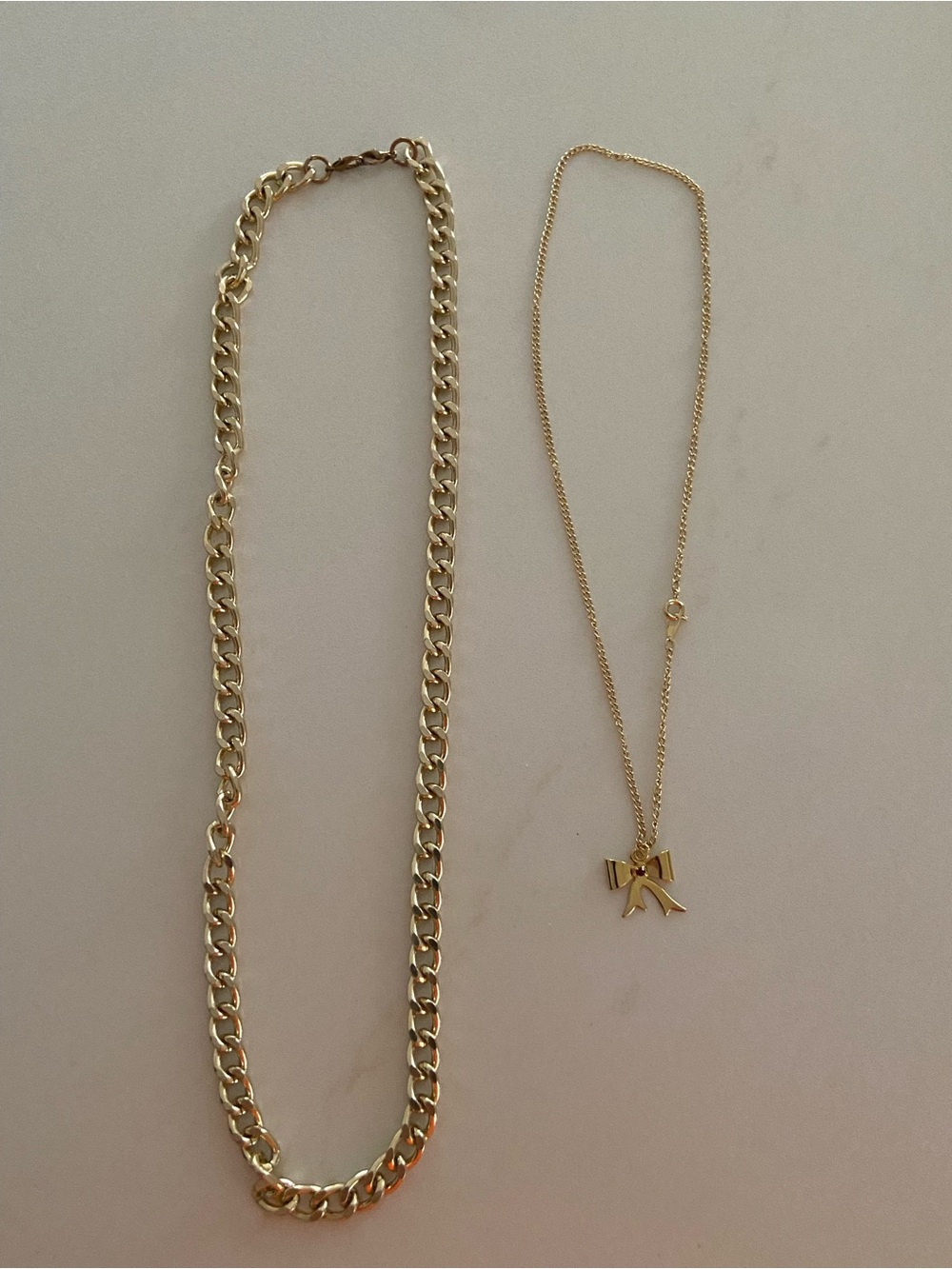 Gold Chain Necklace and Bow Pendant Necklace - Women's Jewelry